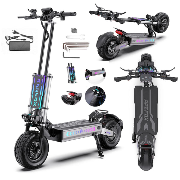Trottinette électrique APEFOX T90 500W à double moteur, batterie 60V31.2Ah, pneus tout-terrain de 13 pouces, trottinette élec