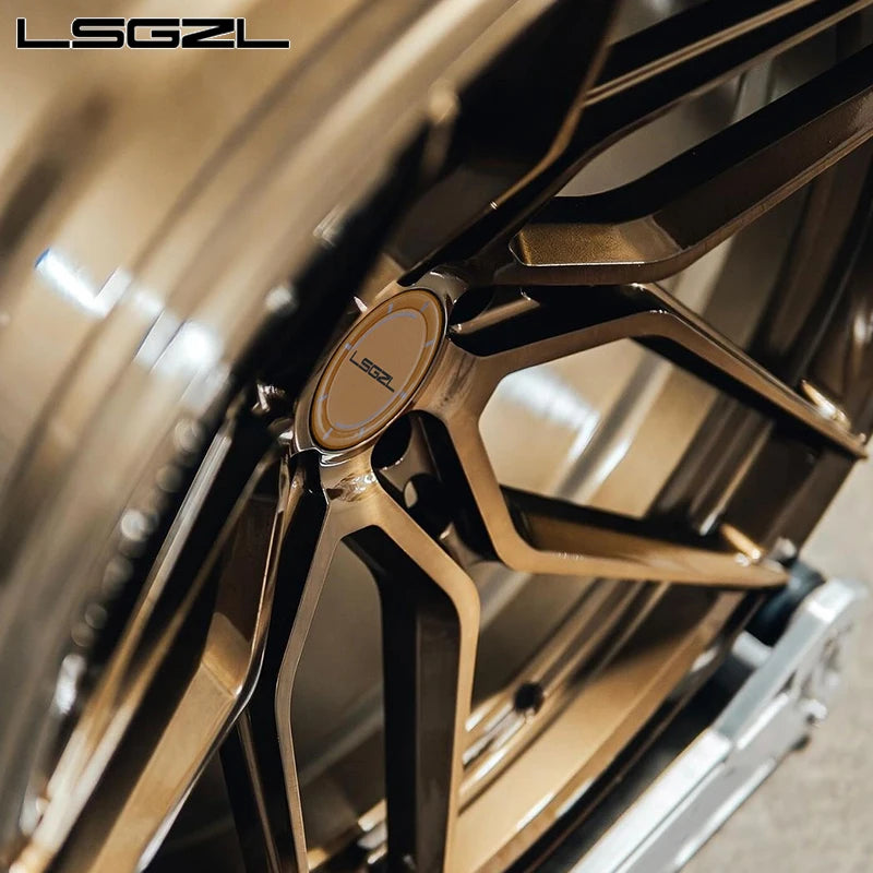LSGZL Jantes de voiture forgées monobloc en alliage bronze brossé personnalisé pour BMW Ferrari Audi 5x120 5x130 5x114.3 Concave 16-26 pouces