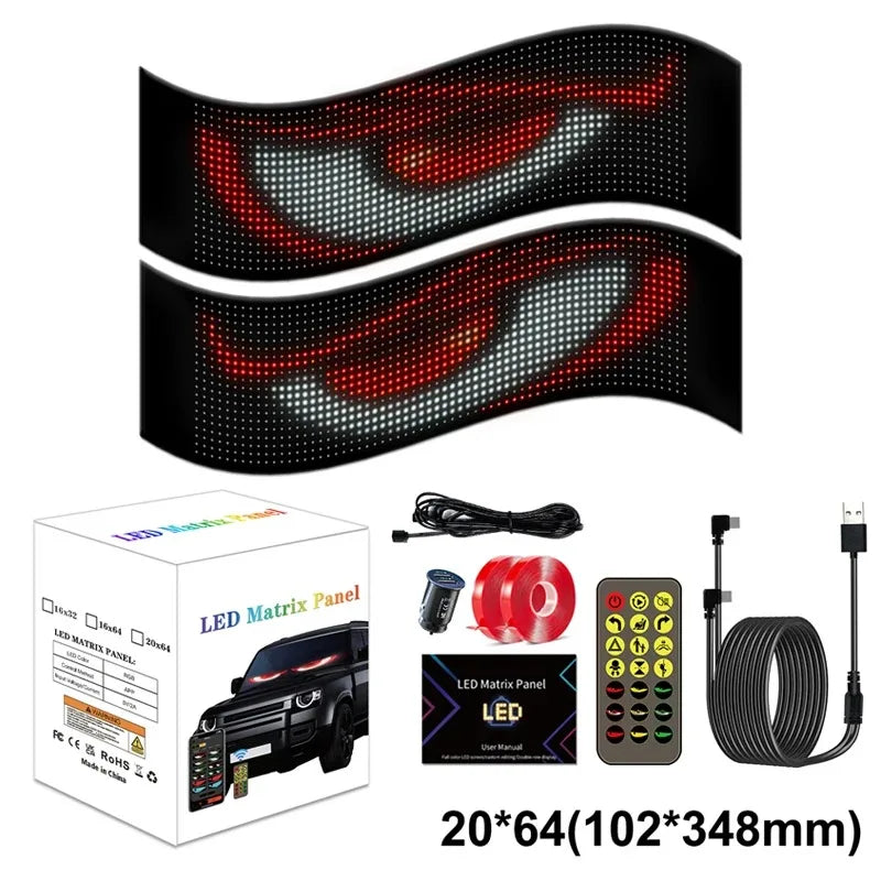 Multifunctional Bright Devil Eyes LED Éclairage for Auto Pare-Brise Flexible Programmable Scrolling LED Écran Bluetooth Contr