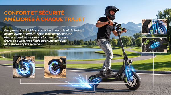 Todimart D6 Trottinette Électrique Adulte 10 Pouces, Vitesse Maximale, Pneus Tout-Terrain avec Amortisseurs, Propulsion Arriè