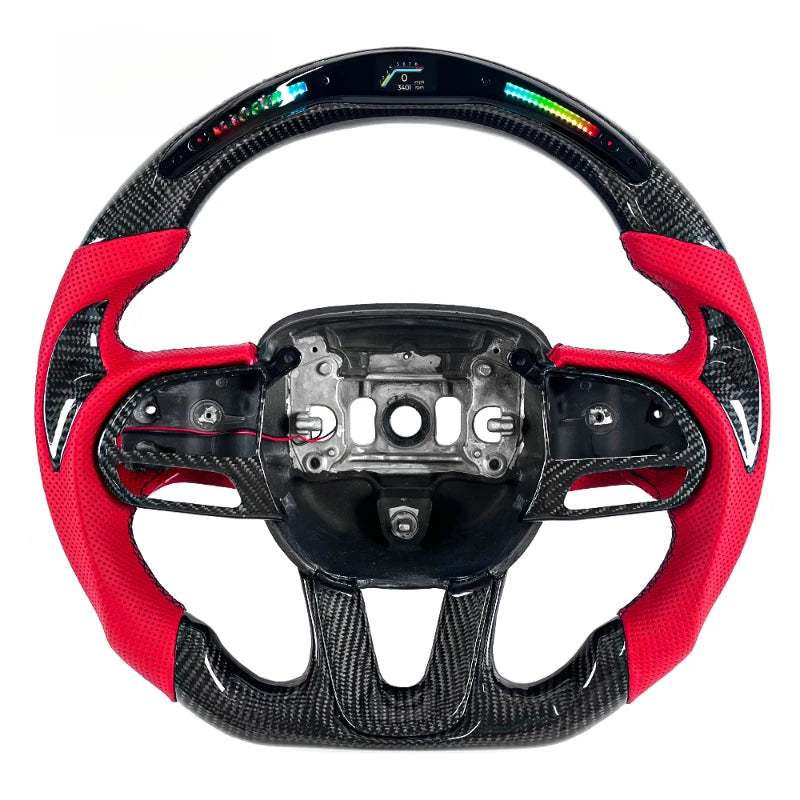 Volant de direction sport en fibre de carbone violette avec affichage LED pour Dodge Challenger et Charger