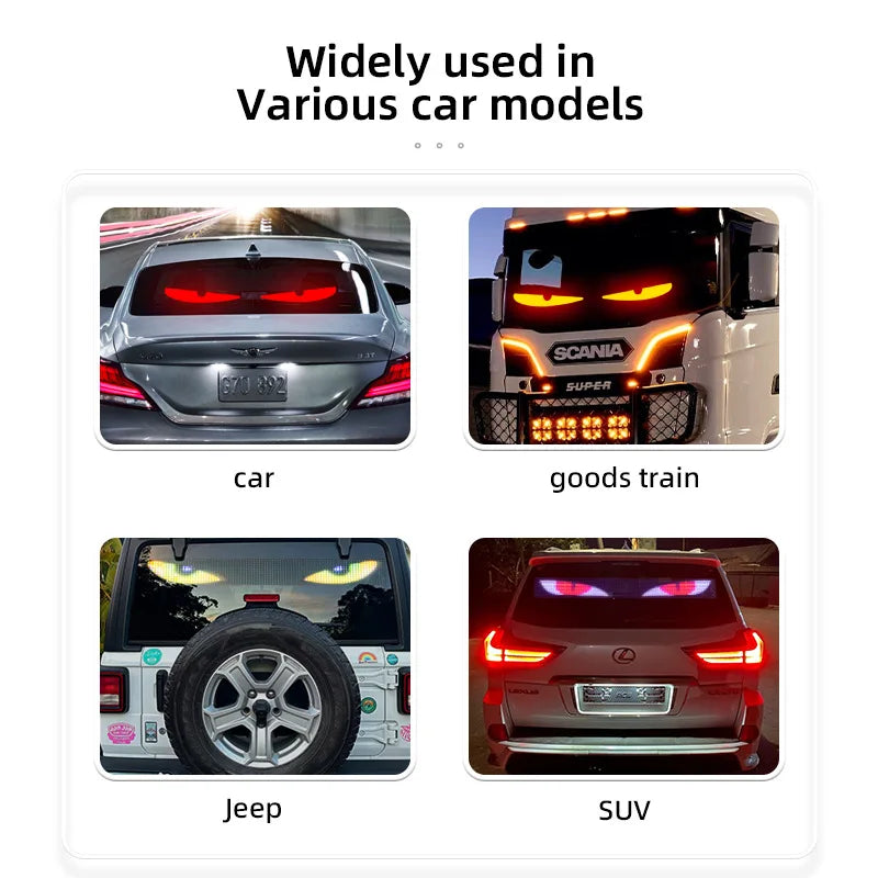 ZSQHET 200cm LED Truck Auto Devil Eye Large Screen Animation Pattern Lighting Écran For Pare-Brise LED Pixel Panel Éclairage 