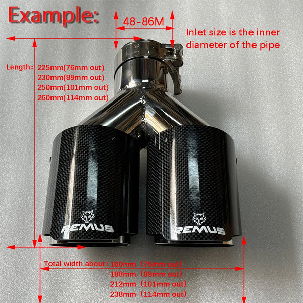 Embout d'échappement double Remus de qualité supérieure, 1 pièce, en fibre de carbone brillante, pour échappement universel. 