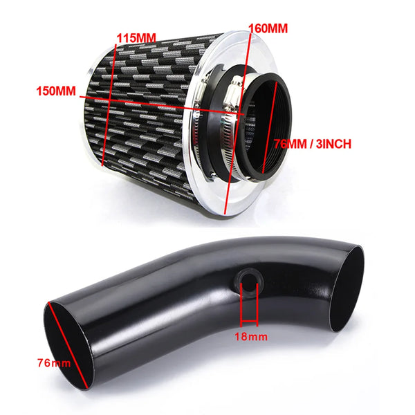 Filtre à Air à tête de champignon pour voiture, 76mm, réaménagé, tuyau d'admission, filtre à Air froid à haut débit, kit de t