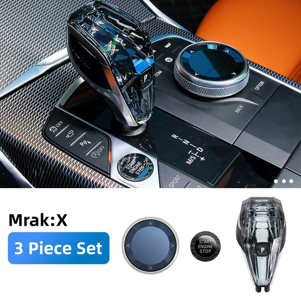 Ensemble de 3 pièces, pommeau de levier de vitesses en cristal pour BMW Série 3, 5, 6, 7, X3, X5, X6, F30, G15, F01, G20, G05