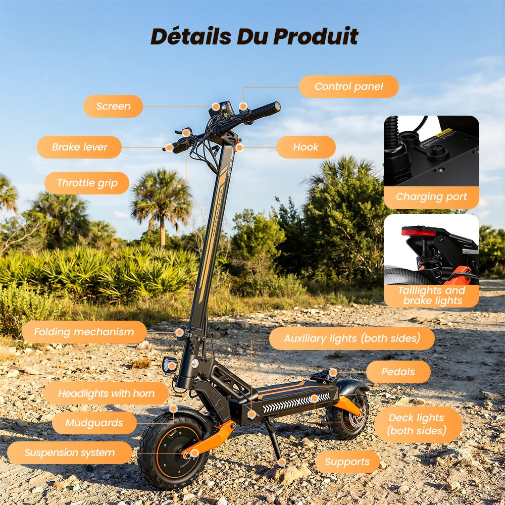 Trottinette électrique IScooter W12 3000W, double moteur, batterie lithium 52V25Ah, compatible avec application, vitesse maxi