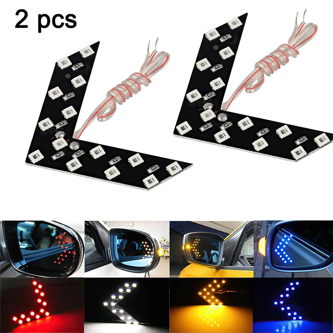 Lot de 2 clignotants LED à flèche pour rétroviseur, 12V 14 SMD – Universel