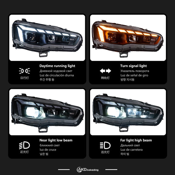Phare LED pour Mitsubishi Lancer 2008-2016, DRL, clignotant, style RS