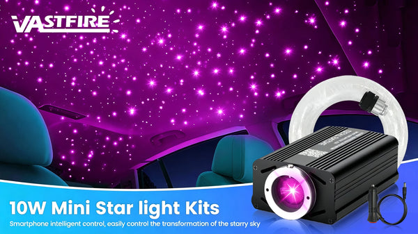 Kit ciel étoilé fibre optique 10W RGBW avec télécommande / APP et activation sonore, 200-1000 fibres 2m / 3m, 0,5mm / 0,75mm,