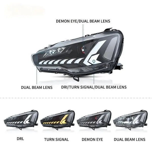 Phares LED pour Mitsubishi Lancer EVO X 2008-2020, clignotant dynamique, feux de jour DRL