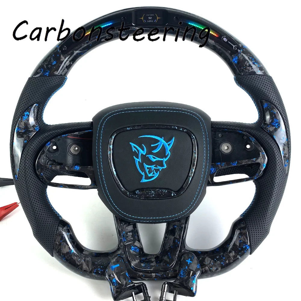 Volant en fibre de carbone forgée pour Dodge Charger et Challenger 2015+ SRT Hellcat Scat Pack, style course