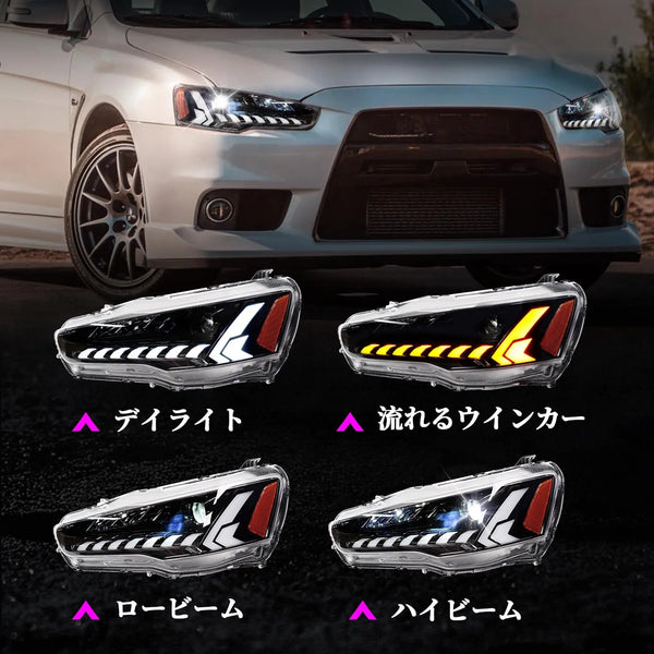 Paire de phares LED projecteur pour Mitsubishi Lancer EVO X 10e génération 2008-2020, animation dynamique