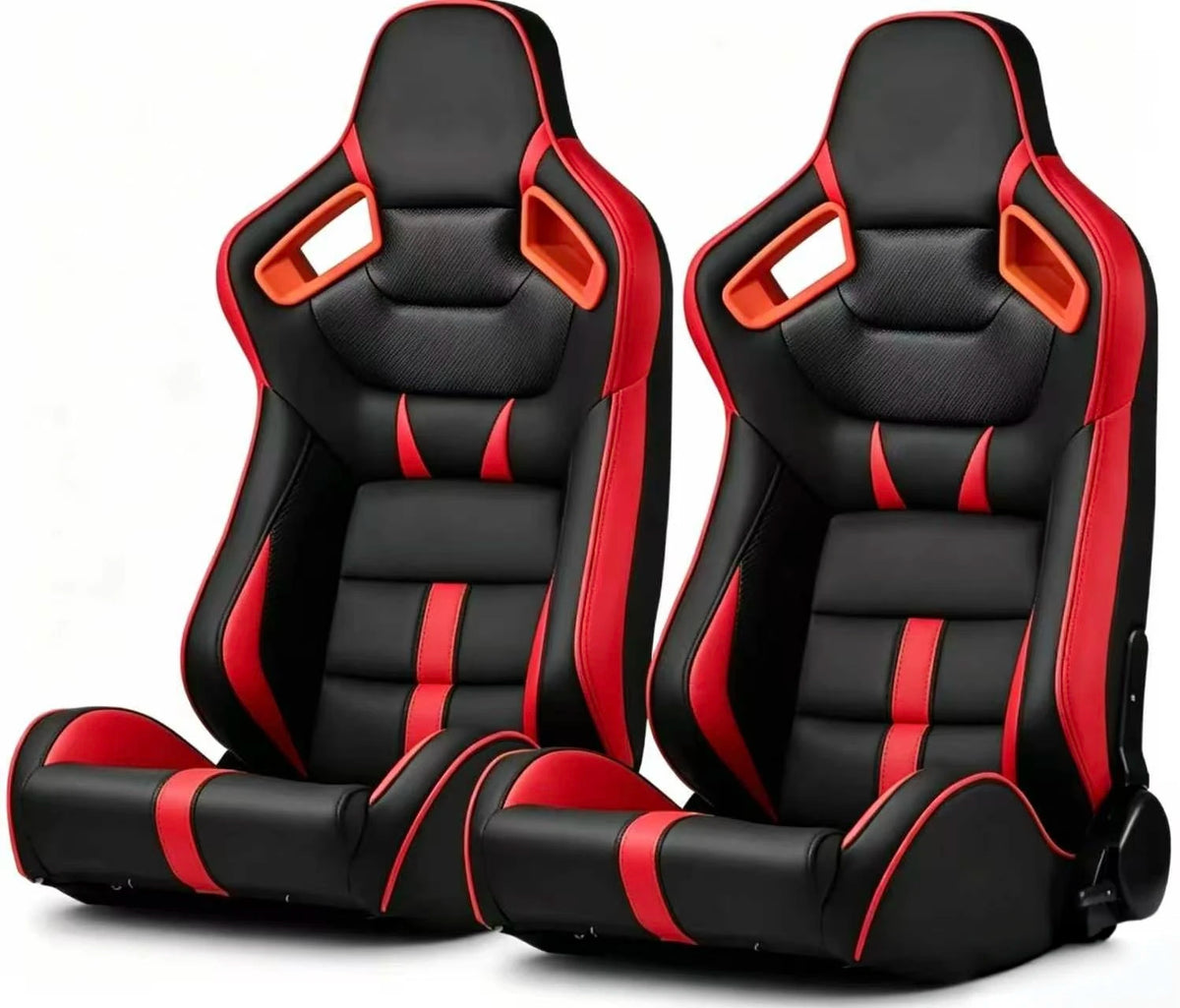 Sièges de course universels en cuir PVC noir et rouge pour voitures, avec curseurs à double verrouillage.