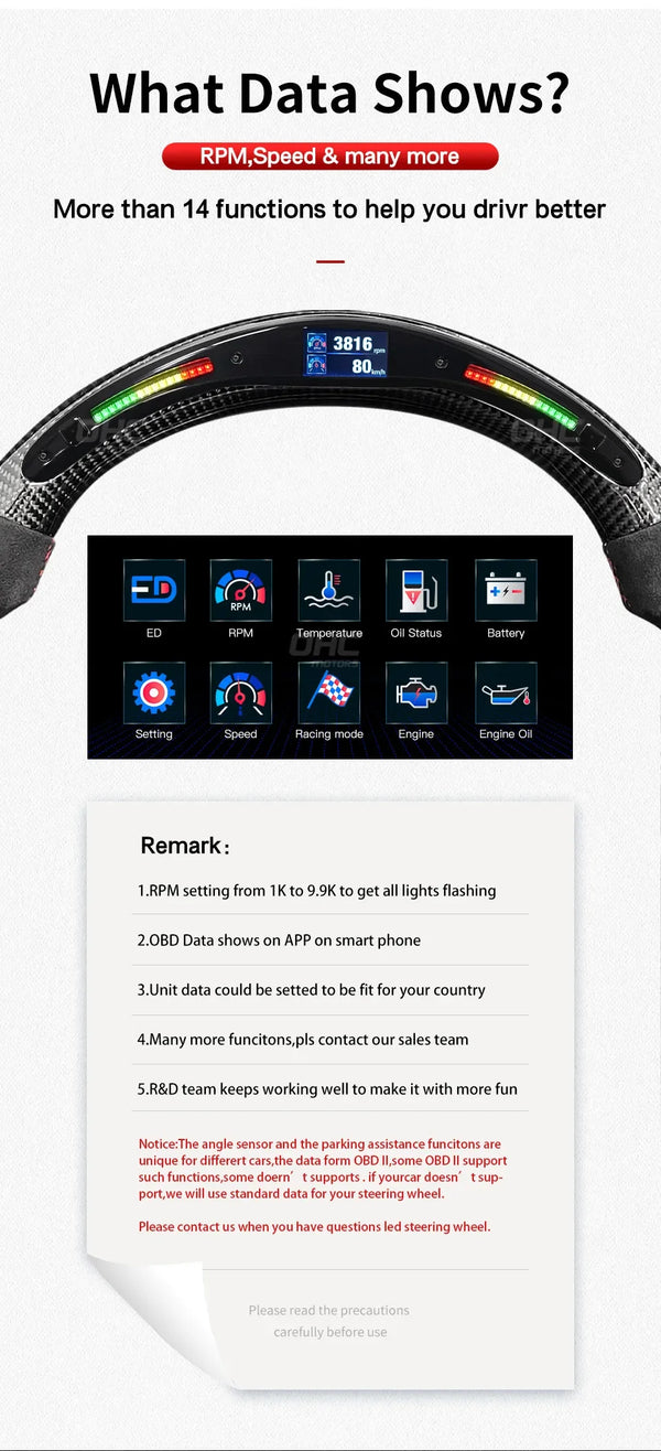 Volant en fibre de carbone LED compatible avec Mercedes-Benz AMG 2019+ avec commande mobile