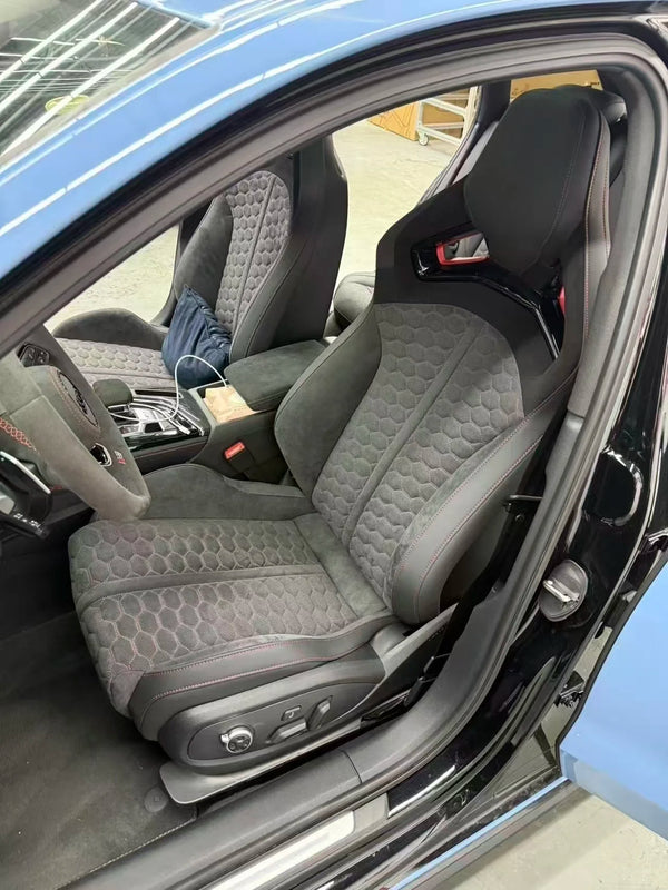 Sièges baquet sport de luxe pour voiture, avec panneau en fibre de carbone personnalisé et revêtement en cuir, version a
