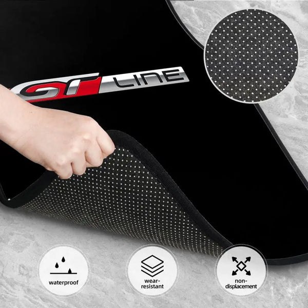 GT Line Tapis de sol de voiture 4 pièces Tapis de pied avant et arrière universels avec support en caoutchouc antidérapant Ac