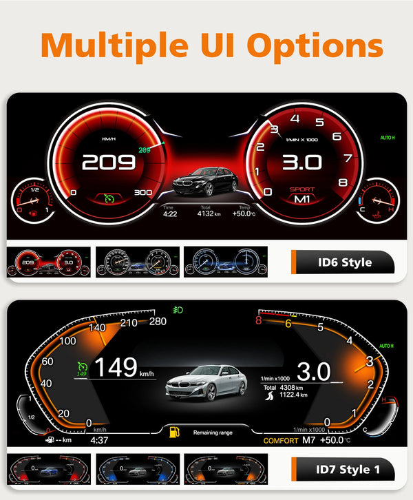 Tableau de bord numérique Hizpo Dash 10,1 pouces pour BMW Série 3 E90 / E91 / E92 / E93 2005-2012, écran LCD, compteur de vit