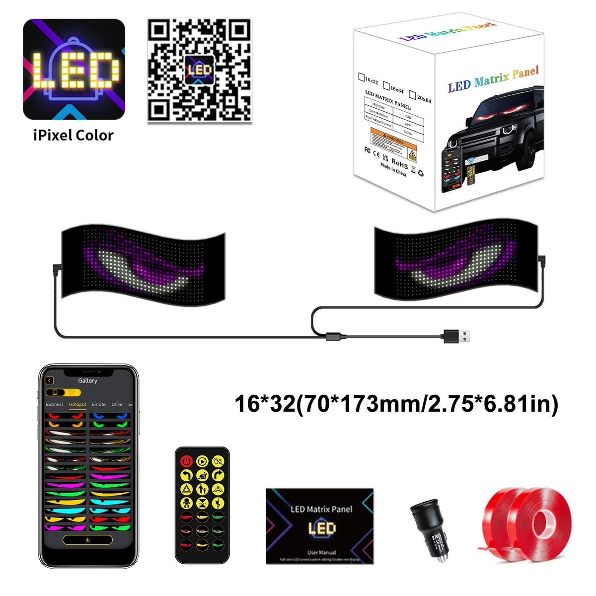 1/2PCS Devil Eyes Éclairage USB-Powered LED Matrix Panel DIY Programmable Flexible LED Screen avec Contrôle par Application f