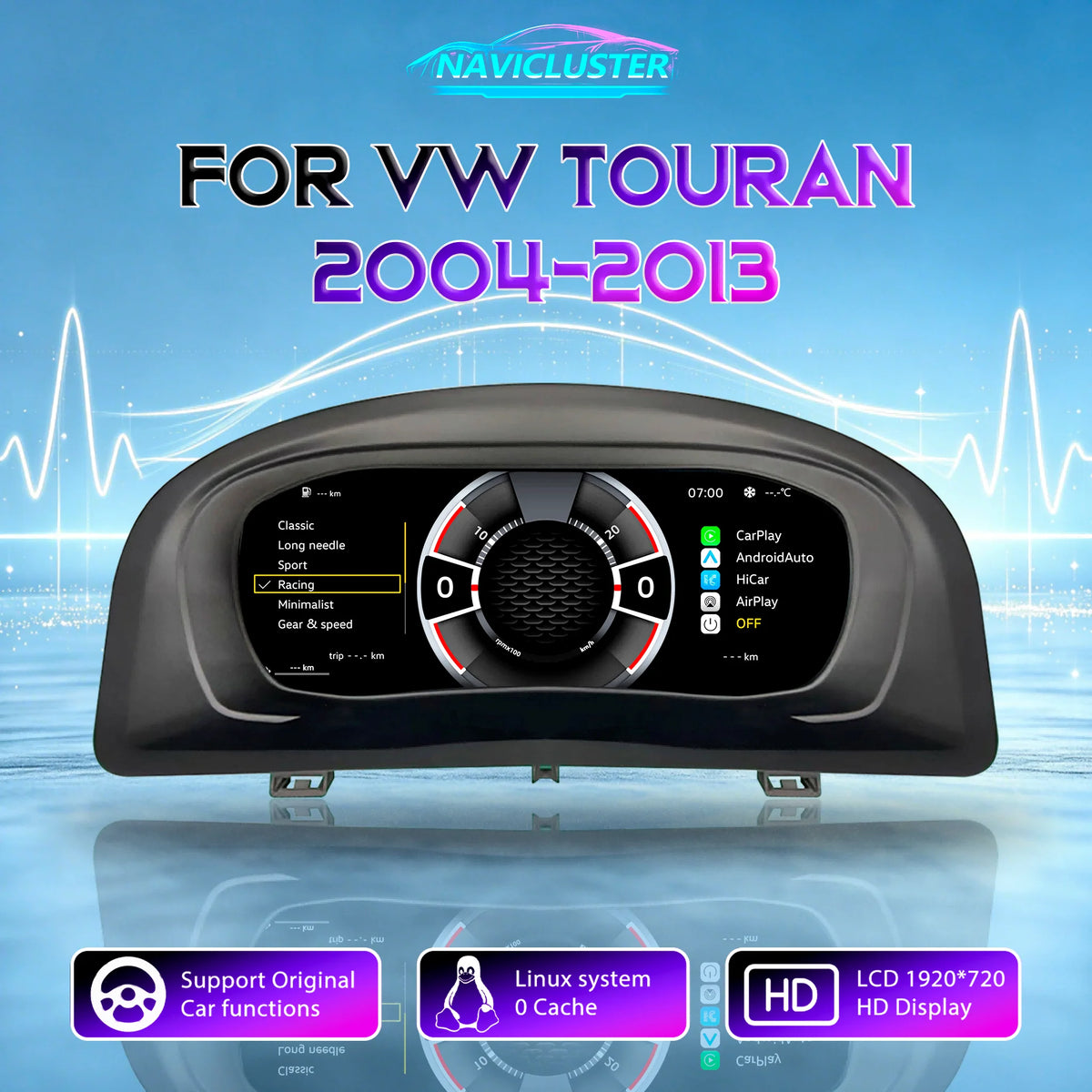 Compteur numérique Volkswagen Touran, écran 1920 × 720