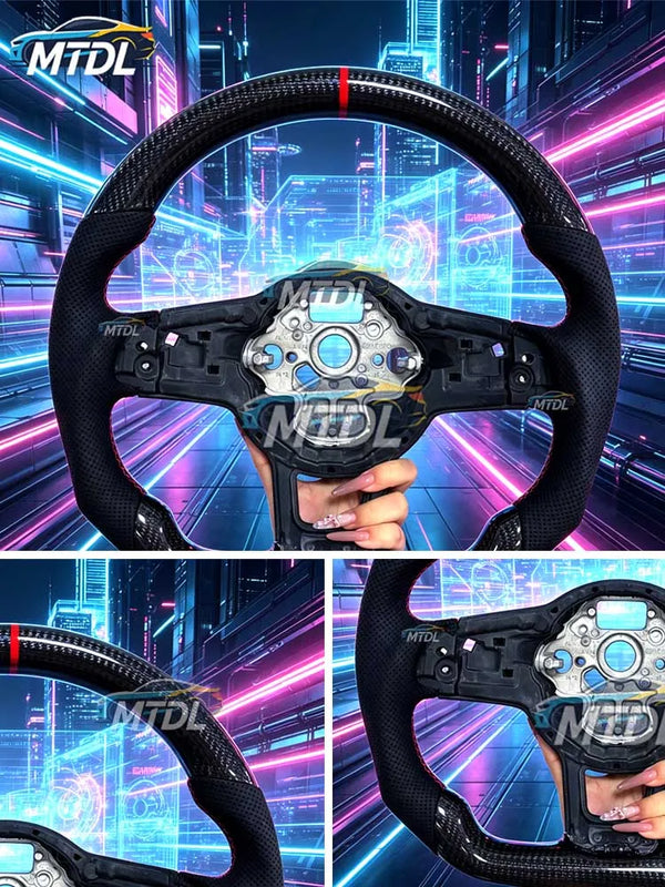 Volant en fibre de carbone cousu avec surpiqûres en calandre, adapté aux Volkswagen Golf MK7 MK7.5 GTI R GTD GTE T-ROC Polo G