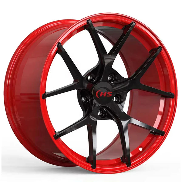 Jantes forgées personnalisées monobloc en aluminium T6 6601 rouge brillant et noir à rayons, 17, 18, 19, 20 pouces - OURANE.C
