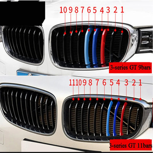 Bandes de garniture de calandre avant, 3 pièces, pour BMW série 1 2 3 4 5 6 7 8 X1 X2 X3 X4 X5 X6 X7 Z4 E46 E90 F30 E60 E81 F