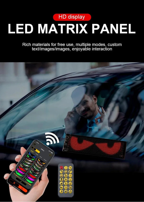 Lumière LED multifonctionnelle yeux du diable lumineux pour pare-brise de voiture, affichage LED à défilement Flexible et pro