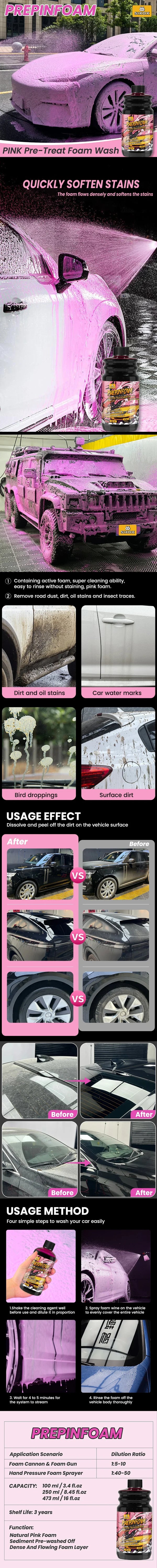 Shampoing de lavage de voiture en mousse magique rose, sédiments à haute Concentration, pré-lavé, savon de lavage de voiture,