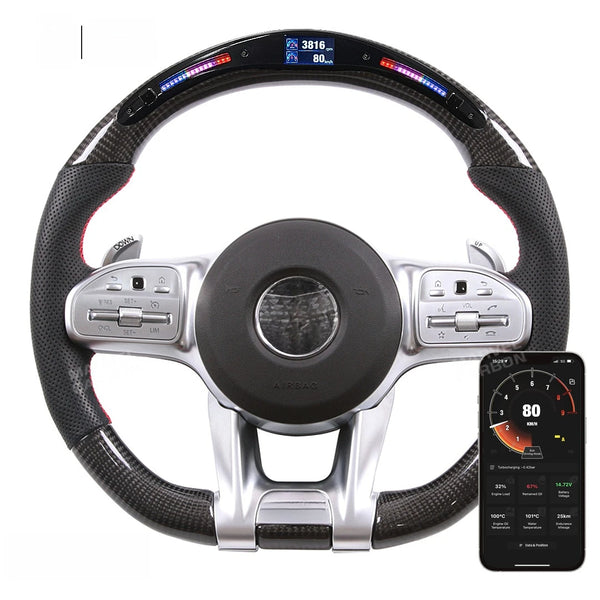 Volant en fibre de carbone LED compatible avec Mercedes-Benz AMG 2019+ avec commande mobile