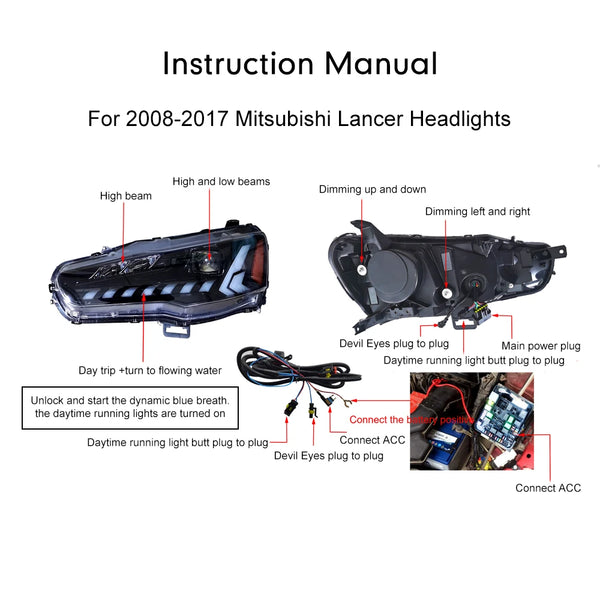 Paire d'assemblage de phares LED pour Mitsubishi Grand Lancer EVO-X 2008-2018, pièces de réglage