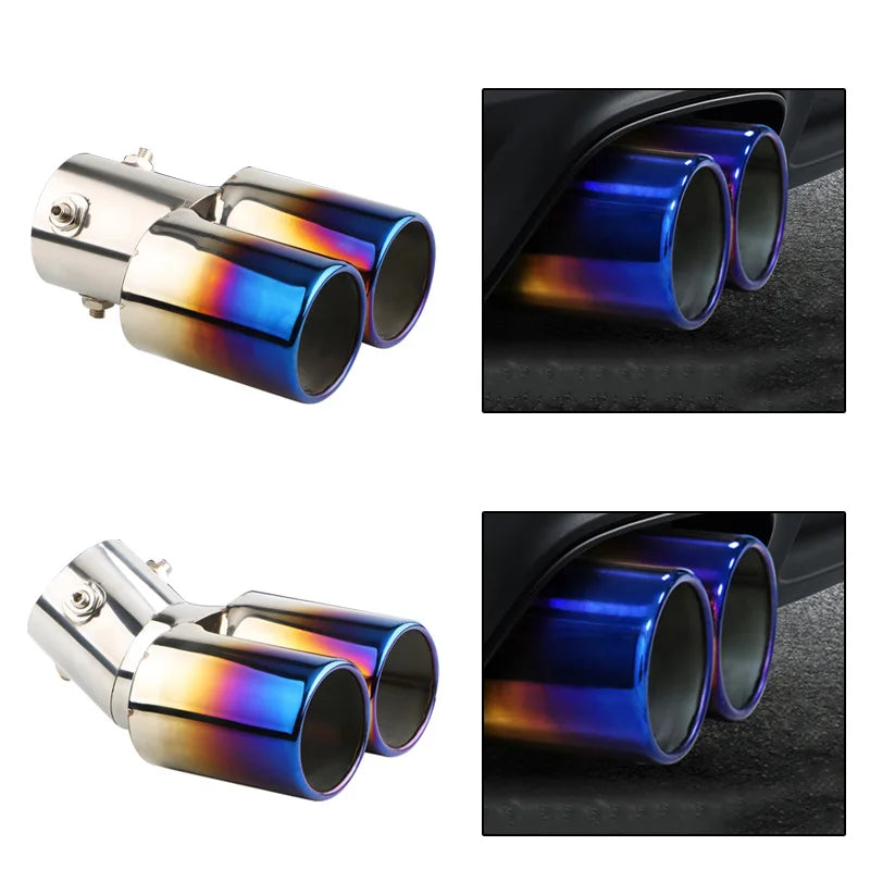 Embout d’Échappement Double Sortie Chromé Inox 63 mm – Échappement | OURANE.COM