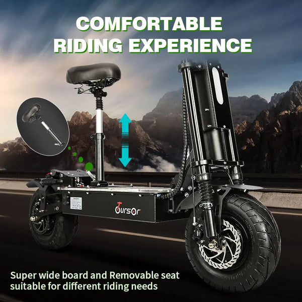 TOURSOR 10000W 13 "Scooter électrique avec siège pour adulte 72V 60V système de freinage à huile double moteur 100 KM / H vit