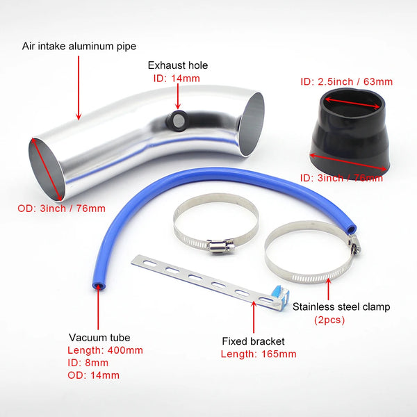 Filtre à Air à tête de champignon pour voiture, 76mm, réaménagé, tuyau d'admission, filtre à Air froid à haut débit, kit de t