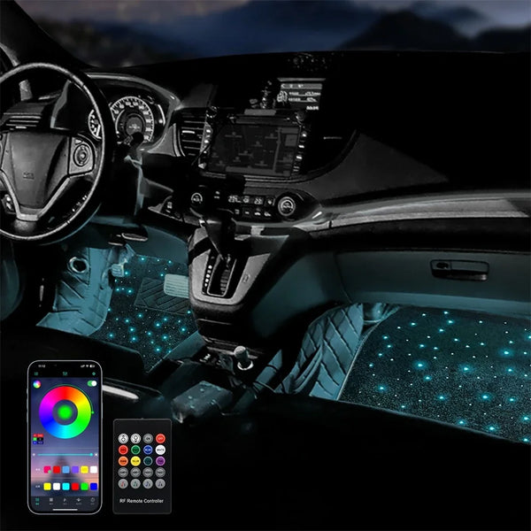 2 / 4 Tapis de voiture à fibres optiques scintillantes, étanches, LED, effet étoile, contrôle par application, synchronisatio