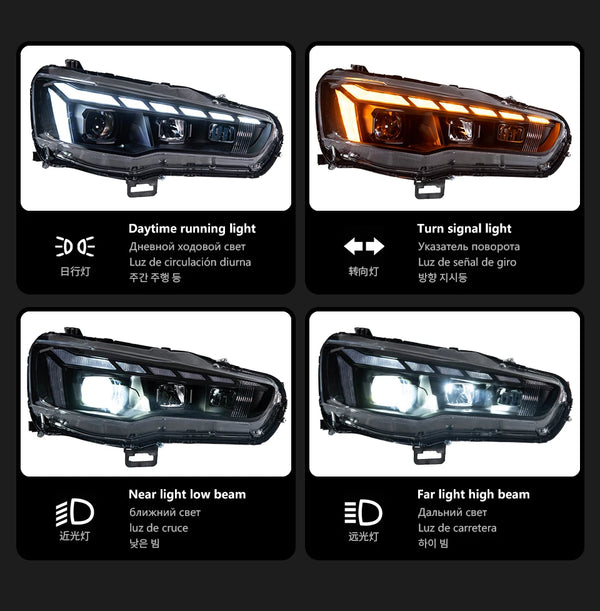 Phare LED pour Mitsubishi Lancer 2008-2016, DRL, clignotant, style RS