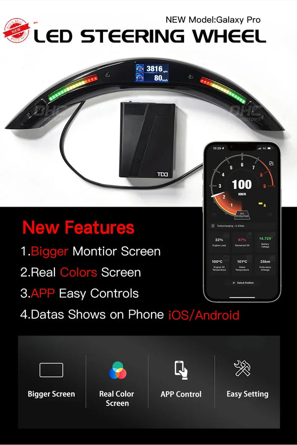 Volant en fibre de carbone LED compatible avec Mercedes-Benz AMG 2019+ avec commande mobile