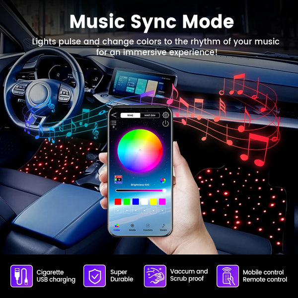 4 tapis de sol Starlight, tapis de voiture à LED, tapis lumineux au design ciel étoilé, tapis Starlight universels antidérapa
