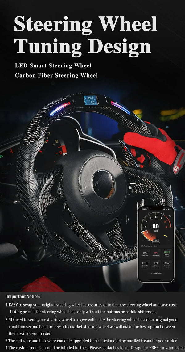 Volant en fibre de carbone LED compatible avec Mercedes-Benz AMG 2019+ avec commande mobile