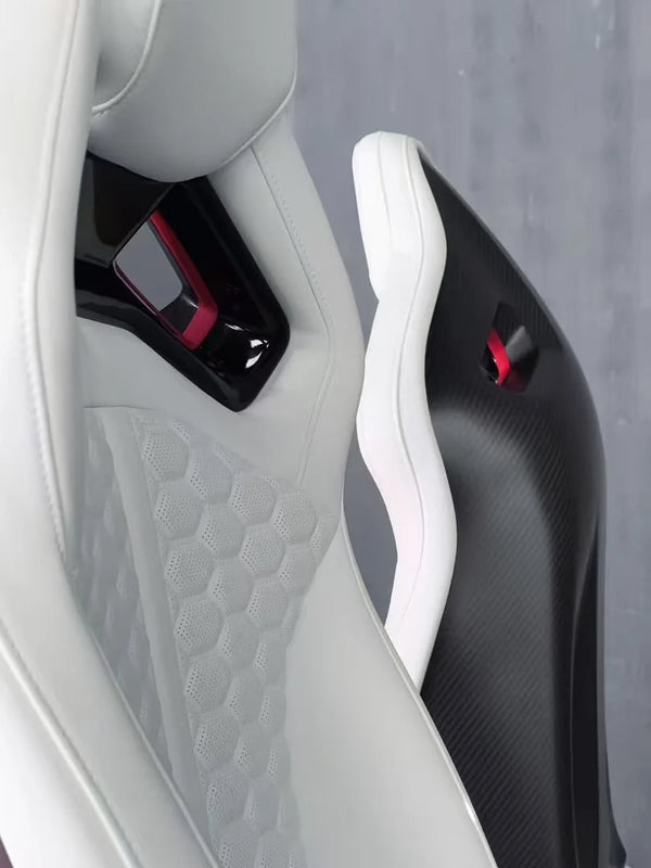 Sièges baquet sport de luxe pour voiture, avec panneau en fibre de carbone personnalisé et revêtement en cuir, version a