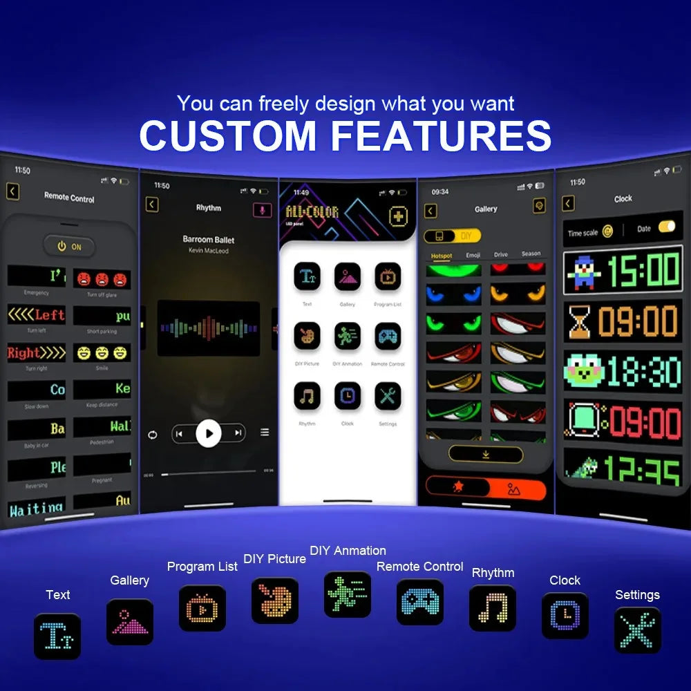 Multifunctional Bright Devil Eyes LED Éclairage for Auto Pare-Brise Flexible Programmable Scrolling LED Écran Bluetooth Contr