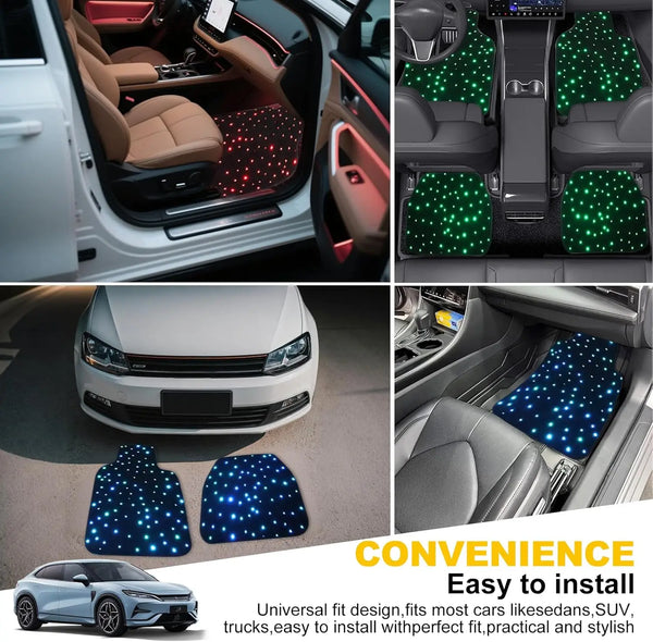 4 tapis de sol Starlight, tapis de voiture à LED, tapis lumineux au design ciel étoilé, tapis Starlight universels antidérapa