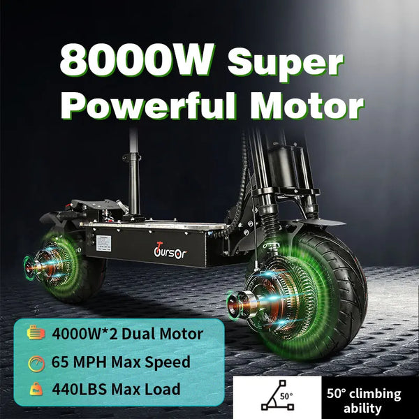 TOURSOR 10000W 13 "Scooter électrique avec siège pour adulte 72V 60V système de freinage à huile double moteur 100 KM / H vit
