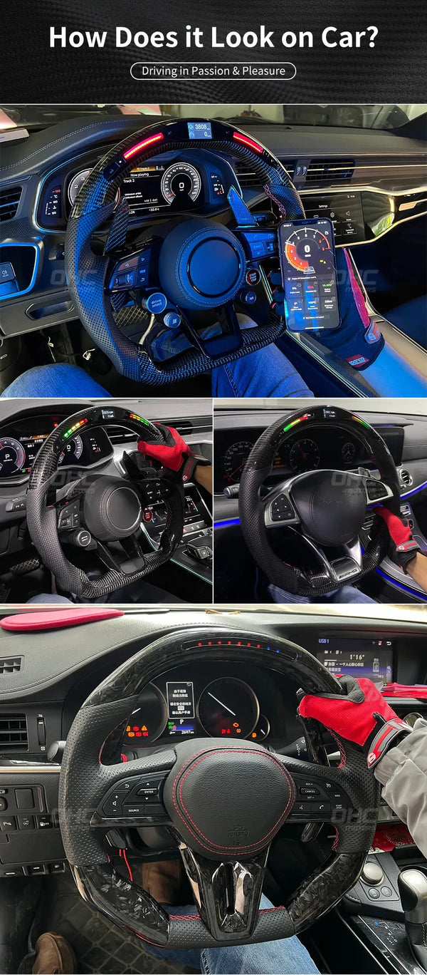 Volant en fibre de carbone LED compatible avec Mercedes-Benz AMG 2019+ avec commande mobile