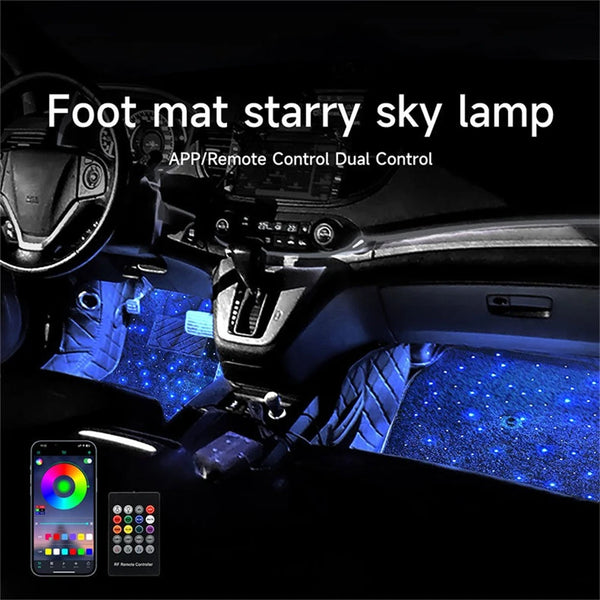 2 / 4 Tapis de voiture à fibres optiques scintillantes, étanches, LED, effet étoile, contrôle par application, synchronisatio