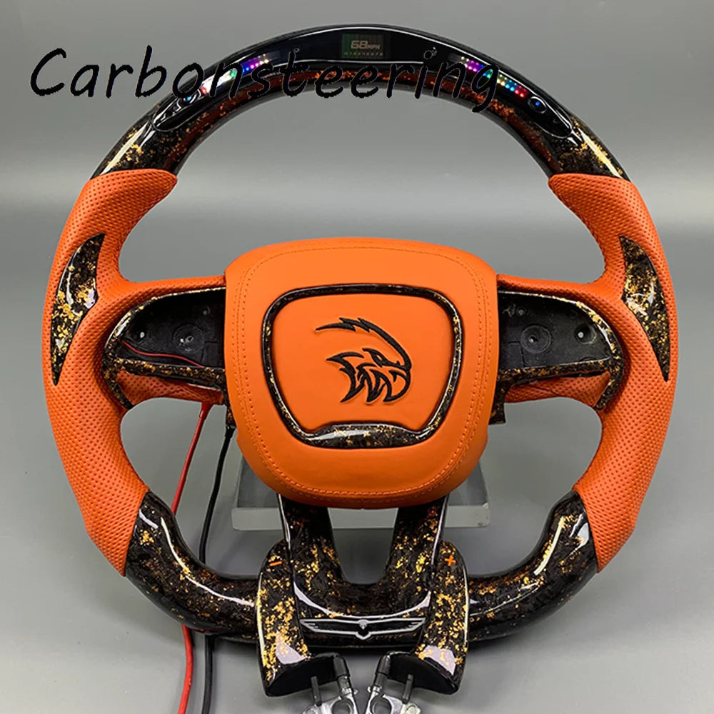Volant en fibre de carbone forgée sur mesure pour Dodge Charger, Challenger et Hellcat SRT, avec palettes en option