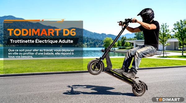 Todimart D6 Trottinette Électrique Adulte 10 Pouces, Vitesse Maximale, Pneus Tout-Terrain avec Amortisseurs, Propulsion Arriè