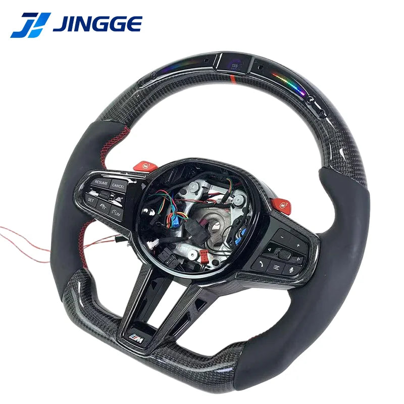 Volant en cuir personnalisé pour M4 M3 G20 G28 G30 G38 G80 G82 320i 330i 330e 340i 540i, LED de sport en carbone forgé