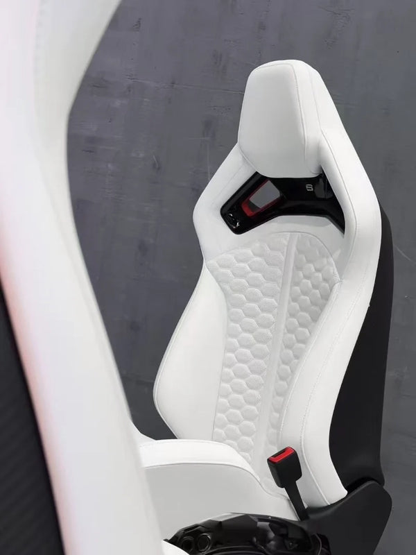 Sièges baquet sport de luxe pour voiture, avec panneau en fibre de carbone personnalisé et revêtement en cuir, version a