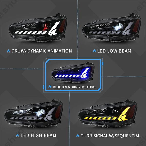 Paire de phares LED projecteur pour Mitsubishi Lancer EVO X 10e génération 2008-2020, animation dynamique