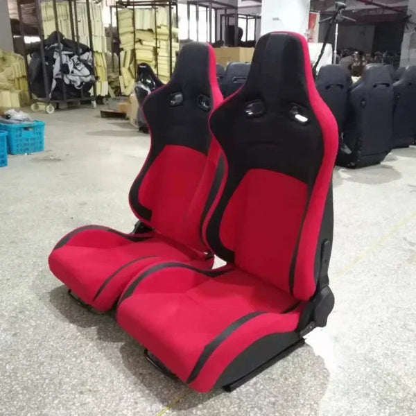 auto siège rouge tissu, noir PVC plus motif carbone avec glissière réglage simple sport siège — OURANE